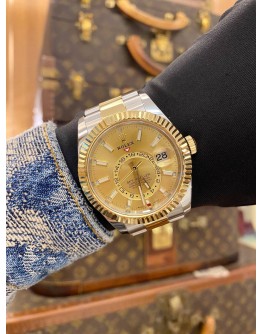 (UNUSED) 2021 ROLEX SKY-DWELLER REF. 326933 18K 750 YELLOW GOLD & OYSTERSTEEL CHAMPAGNE DIAL 42MM AUTOMATIC WATCH