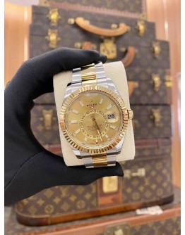 (UNUSED) 2021 ROLEX SKY-DWELLER REF. 326933 18K 750 YELLOW GOLD & OYSTERSTEEL CHAMPAGNE DIAL 42MM AUTOMATIC WATCH