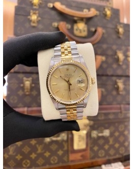 (PRE-OWNED) ROLEX DATEJUST 36 HALF 18K 750 YELLOW GOLD REF. 16233 CHAMPAGNE GOLD DIAL 36MM AUTOMATIC WATCH