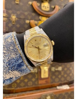 (PRE-OWNED) ROLEX DATEJUST 36 HALF 18K 750 YELLOW GOLD REF. 16233 CHAMPAGNE GOLD DIAL 36MM AUTOMATIC WATCH