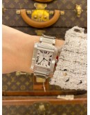 (BRAND NEW FULL STICKER) 2013 CARTIER TANK FRANÇAISE LARGE REF. W51002Q3 WHITE ROMAN DIAL 28MM AUTOMATIC WATCH