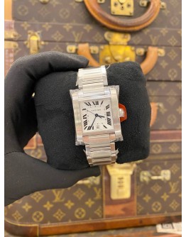 (BRAND NEW FULL STICKER) 2013 CARTIER TANK FRANÇAISE LARGE REF. W51002Q3 WHITE ROMAN DIAL 28MM AUTOMATIC WATCH