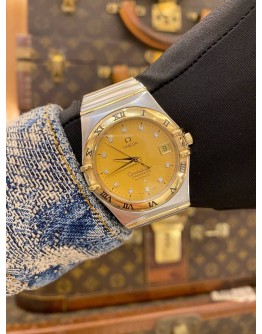 (LIKE NEW) 2009 OMEGA CONSTELLATION TWO TONE 18K 750 YELLOW GOLD REF. 1202.15.00 GOLD DIAMOND DIAL 35.5MM AUTOMATIC WATCH