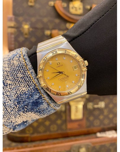 (LIKE NEW) 2009 OMEGA CONSTELLATION TWO TONE 18K 750 YELLOW GOLD REF. 1202.15.00 GOLD DIAMOND DIAL 35.5MM AUTOMATIC WATCH