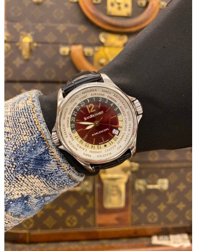 (LIKE NEW) 2010 JEANRICHARD WORLDSCOPE GMT REF. 55122 RED WINE SUNBURST DIAL 40MM AUTOMATIC WATCH