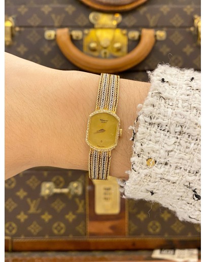 CHOPARD VINTAGE 18K 750 YELLOW GOLD WITH WHITE GOLD REF 5146 GOLD DIAL 15MM X 20MM QUARTZ WATCH