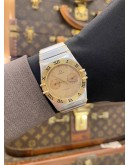 OMEGA CONSTELLATION DAY DATE 18K 750 YELLOW GOLD REF 396.1070 GOLD DIAL 33MM QUARTZ WATCH