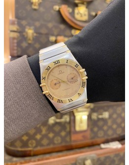 OMEGA CONSTELLATION DAY DATE 18K 750 YELLOW GOLD REF 396.1070 GOLD DIAL 33MM QUARTZ WATCH