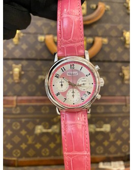 (UNUSED) 2006 CHOPARD MILLE MIGLIA ELTON JOHN CHRONOGRAPH LIMITED EDITION 2000PCS WORLDWIDE REF 16/8331-11 PINK MOTHER OF PEARL DIAL 38.5MM AUTOMATIC WATCH -FULL SET-