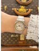 CARTIER SANTOS RONDE 18K 750 YELLOW GOLD OCTAGON REF 187902 WHITE ROMAN NUMERALS DIAL 30MM QUARTZ WATCH