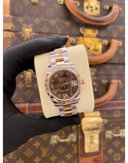(LIKE NEW) 2016 ROLEX DATEJUST 31 HALF 18K 750 ROSE GOLD DIAMOND BEZEL REF 178341 CHOCOLATE DIAL 31MM AUTOMATIC WATCH -FULL SET-