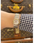 OMEGA CONSTELLATION LADY TWO TONE 18K 750 YELLOW GOLD REF 795.1243 MOTHER OF PEARL DIAL 22.5MM QUARTZ WATCH