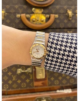 OMEGA CONSTELLATION LADY TWO TONE 18K 750 YELLOW GOLD REF 795.1243 MOTHER OF PEARL DIAL 22.5MM QUARTZ WATCH