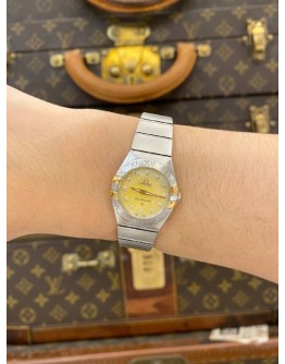 (LIKE NEW) 2016 OMEGA CONSTELLATION LADY 18K 750 YELLOW REF 123.20.24.60.57.002 MOTHER OF PEARL DIAMOND DIAL 24MM QUARTZ WATCH -FULL SET-