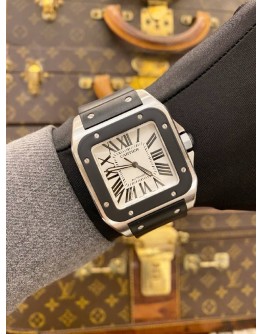 2009 CARTIER SANTOS 100 XL BLACK RUBBER REF 2656 WHITE ROMAN NUMERALS DIAL 38MM X 51MM AUTOMATIC WATCH -FULL SET-
