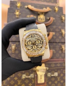 (LIKE NEW) 2015 ROLEX DAYTONA REF 116518 18K 750 YELLOW GOLD UPGRADE REF 116588TBR EYE OF THE TIGER DIAMOND DIAL 40MM AUTOMATIC WATCH
