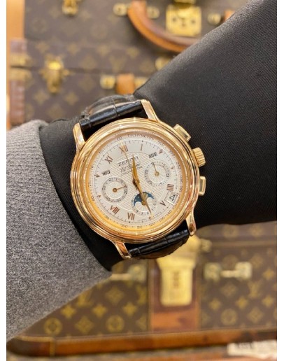 (LIKE NEW) 2018 ZENITH EL PRIMERO CHRONOMASTER CHRONOGRAPH MOONPHASE 18K 750 ROSE GOLD REF 17.0240.410 WHITE DIAL 40MM AUTOMATIC WATCH