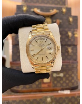 (LIKE NEW) ROLEX DAY-DATE MORELLIS FINISH 18K 750 YELLOW GOLD 1811 GOLD DIAL 36MM AUTOMATIC WATCH