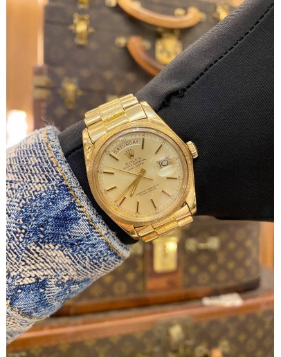 (LIKE NEW) ROLEX DAY-DATE MORELLIS FINISH 18K 750 YELLOW GOLD 1811 GOLD DIAL 36MM AUTOMATIC WATCH