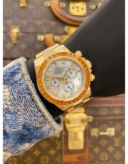 (LIKE NEW) 2020 ROLEX DAYTONA ORANGE SAPPHIRE FACTORY DIAMOND SUPER VIP LIMITED EDITION 2026 SERVICE REF 116578SACO MOTHER OF PEARL DIAMOND DIAL 40MM AUTOMATIC WATCH -FULL SET-