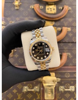 (LIKE NEW) 2017 ROLEX DATEJUST 31 18K 750 YELLOW GOLD JUBILEE REF 178273 BLACK DIAMOND DIAL 31MM AUTOMATIC WATCH -FULL SET-