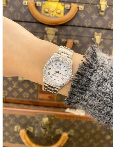 ROLEX DATEJUST 31 DIAMOND BEZEL REF 68240 WHITE ROMAN NUMERALS DIAL 31MM AUTOMATIC WATCH 