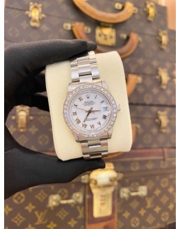 ROLEX DATEJUST 31 DIAMOND BEZEL REF 68240 WHITE ROMAN NUMERALS DIAL 31MM AUTOMATIC WATCH 