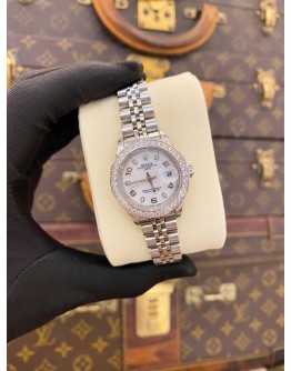 2003 ROLEX OYSTER PERPETUAL DATE DIAMOND BEZEL REF 69174 WHITE DIAL 26MM AUTOMATIC WATCH