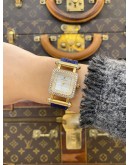 (UNUSED) AP AUDEMARS PIGUET DEVA 18K 750 YELLOW GOLD FACTORY DIAMOND REF 67421BA MOTHER OF PEARL DIAL 25MM QUARTZ WATCH