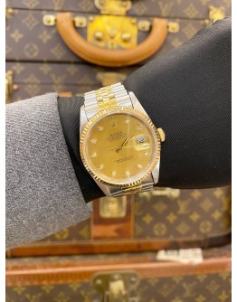 ROLEX DATEJUST 36 HALF 18K 750 YELLOW GOLD JUBILEE DIAMOND REF 16233 CHAMPAGNE DIAMOND DIAL 36MM AUTOMATIC WATCH
