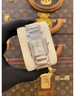 (LIKE NEW) 2012 PATEK PHILIPPE TWENTY 4 DIAMOND REF 4910/10A-011 WHITE DIAL 25MM X 30MM QUARTZ WATCH -FULL SET-