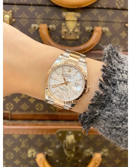 (UNUSED) 2023 ROLEX DATEJUST 36 HALF 18K 750 ROSE GOLD REF 126231 SILVER PALM DIAL 36MM AUTOMATIC WATCH -FULL SET-