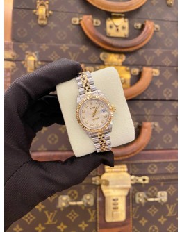 (LIKE NEW) ROLEX LADY DATEJUST HALF 18K 750 YELLOW GOLD JUBILEE 69173 WHITE COMPUTER DIAMOND DIAL 26MM AUTOMATIC WATCH