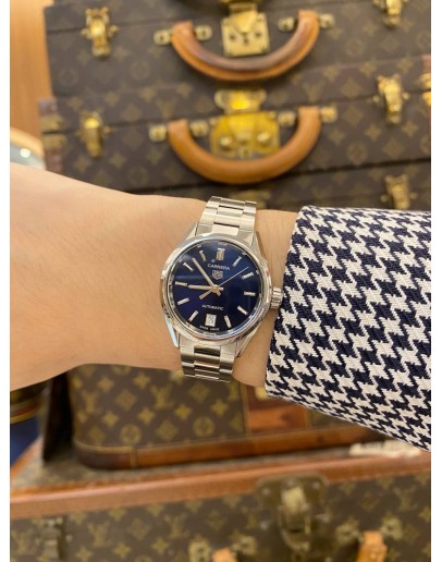 (LIKE NEW) 2023 TAG HEUER CARRERA LADY DATE WBN2411 BLUE DIAL 29MM AUTOMATIC WATCH