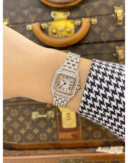 (LIKE NEW) 2010 CARTIER PANTHÈRE LADIES WATCH AFTER DIAMONDS 1320 WHITE ROMAN DIAL 22MM QUARTZ WATCH