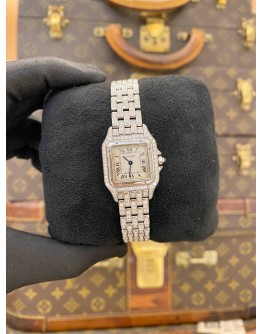 (LIKE NEW) 2010 CARTIER PANTHÈRE LADIES WATCH AFTER DIAMONDS 1320 WHITE ROMAN DIAL 22MM QUARTZ WATCH