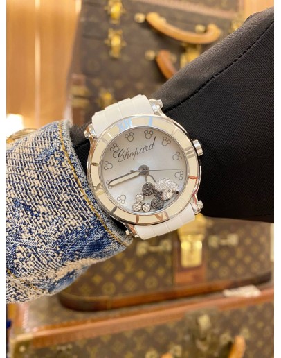 (LIKE NEW) 2012 CHOPARD HAPPY SPORT HAPPY MICKEY MICKEY MOUSE FLOATING DIAMONDS REF. 288524-3005 MOTHER OF PEARL DIAL 42MM QUARTZ WATCH