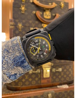 (LIKE NEW) 2017 BELL & ROSS BR 03 SPORTS LIMITED EDITION 500 PCS WORLDWIDE REF. BR03-94-RS17 CARBON FIBER DIAL 42MM AUTOMATIC CHRONOGRAPH WATCH