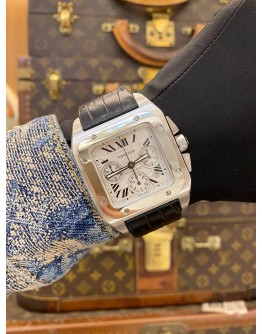(LIKE NEW) 2018 CARTIER SANTOS 100 XI CHRONOGRAPH REF. 2740 WHITE ROMAN DIAL 41MM X 55MM AUTOMATIC WATCH