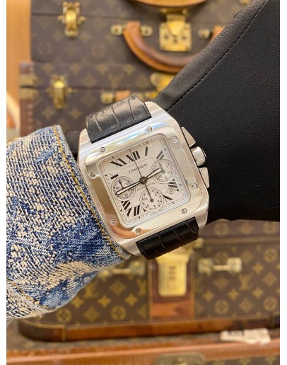 (LIKE NEW) 2018 CARTIER SANTOS 100 XI CHRONOGRAPH REF. 2740 WHITE ROMAN DIAL 41MM X 55MM AUTOMATIC WATCH