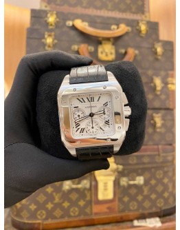 (LIKE NEW) 2018 CARTIER SANTOS 100 XI CHRONOGRAPH REF. 2740 WHITE ROMAN DIAL 41MM X 55MM AUTOMATIC WATCH