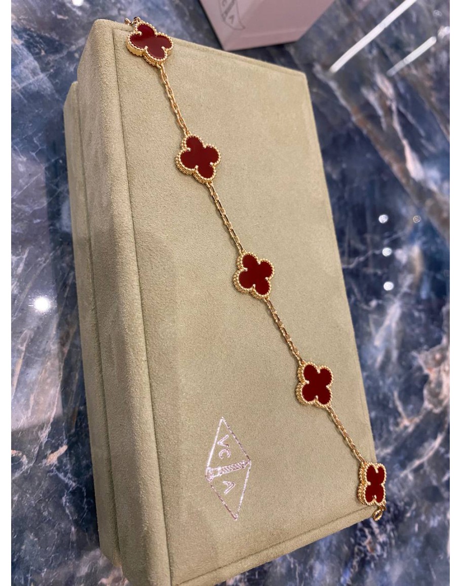 Van Cleef Arpels Vintage Alhambra Bracelet 5 Motifs Rose Gold with  Carnelian