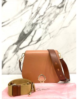 KATE SPADE NEW YORK SUZY SADDLE LEATHER CROSSBODY IN TAWNY MULTI GOLD HARDWARE 