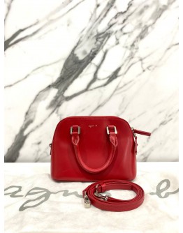 AGNES. B DOME CROSSBODY BAG IN RED CALFSKIN LEATHER