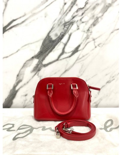 AGNES. B DOME CROSSBODY BAG IN RED CALFSKIN LEATHER