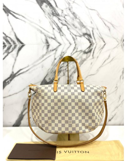LOUIS VUITTON WHITE DAMIER AZUR CANVAS RIVIERA MM TOTE BAG WITH LONG STRAP