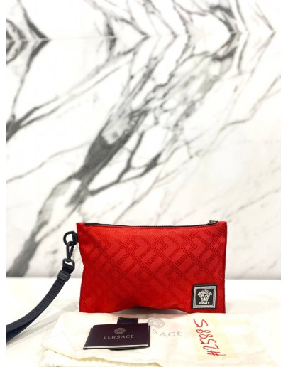 VERSACE FABRIC SLIM POUCH IN RED