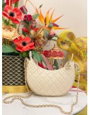(LIKE NEW) 2023 CHANEL MOON LIGHT BEIGE QUILTED LAMBSKIN LEATHER SMALL HOBO CHAIN BAG FULL SET
