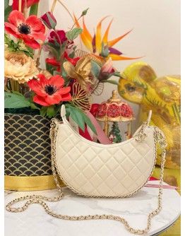 (LIKE NEW) 2023 CHANEL MOON LIGHT BEIGE QUILTED LAMBSKIN LEATHER SMALL HOBO CHAIN BAG FULL SET