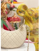 (LIKE NEW) 2023 CHANEL MOON LIGHT BEIGE QUILTED LAMBSKIN LEATHER SMALL HOBO CHAIN BAG FULL SET